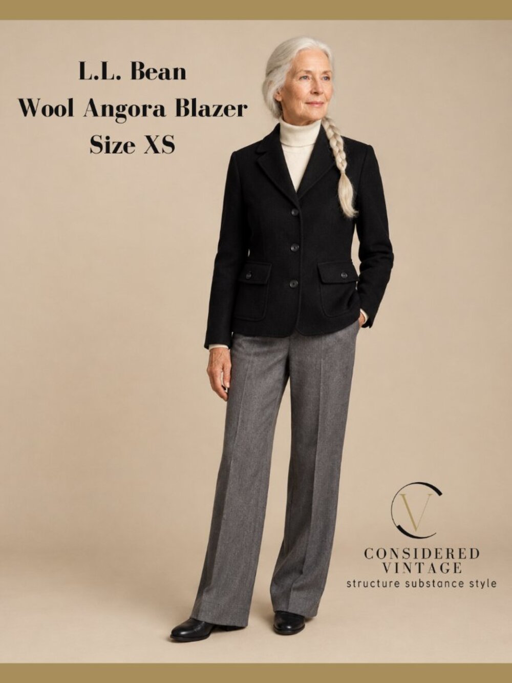 ✨L.L. Bean Black Wool Angora Blend Blazer Jacket Short Coat Classic Tailored XS✨